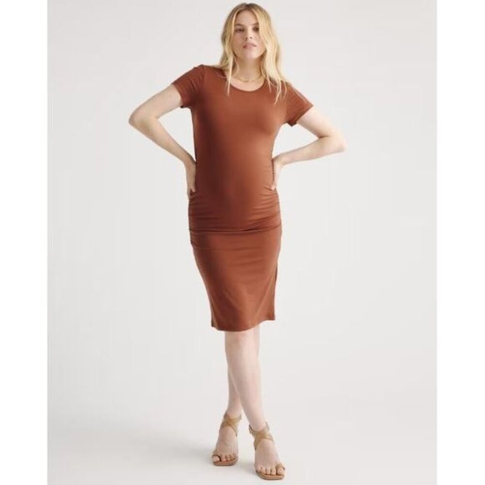 Quince Rust-Brown Short Sleeve Midi Dress - M